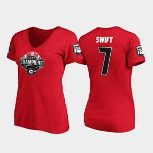 #7 D'Andre Swift UGA T-Shirt 2019 SEC East Football Division Champions V-Neck Red For Women 610976-272