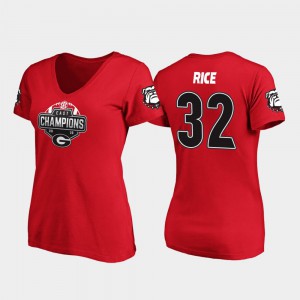 #32 Red Ladies Monty Rice UGA T-Shirt V-Neck 2019 SEC East Football Division Champions 341822-728