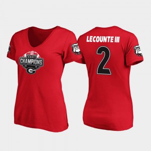 Red V-Neck Richard LeCounte III UGA T-Shirt 2019 SEC East Football Division Champions Ladies #2 698745-551